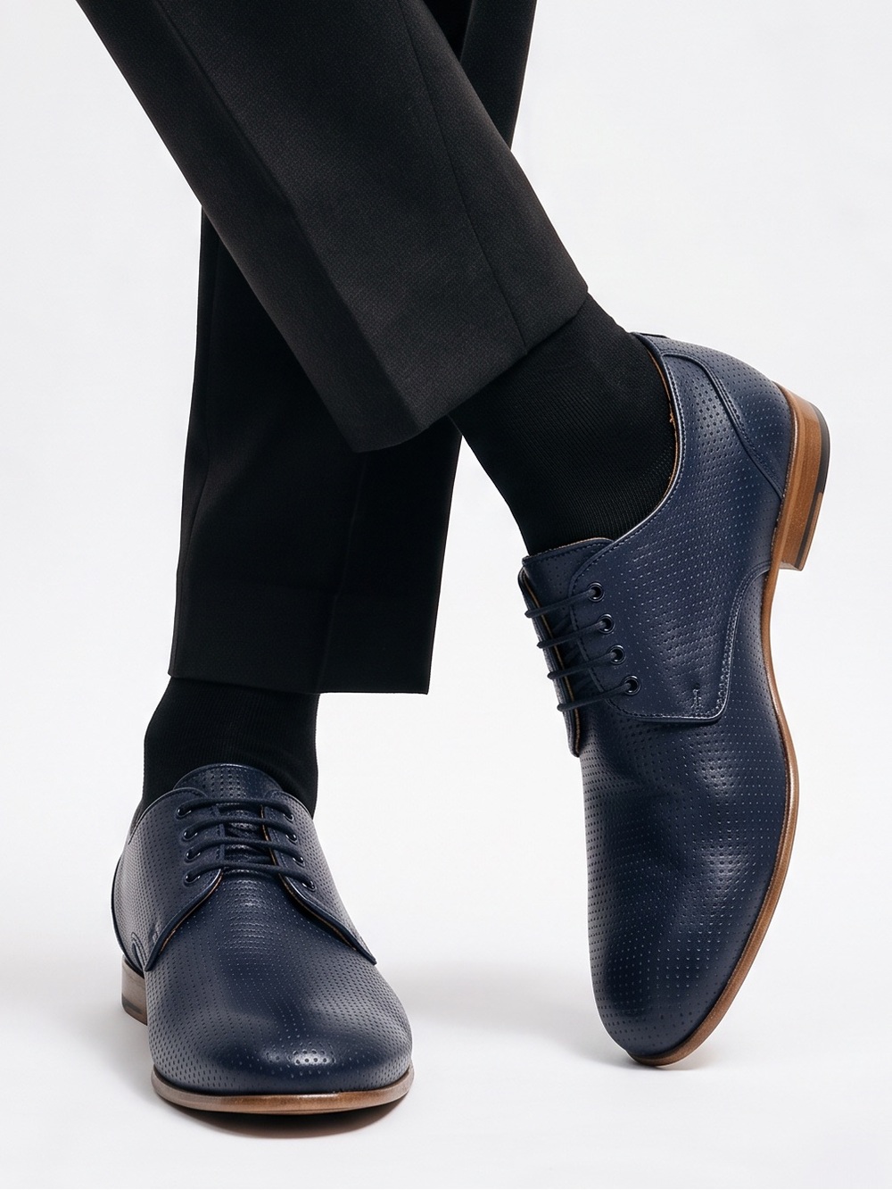Baldinini Men’s Navy Perforated Soft Leather Comfort Derby Shoes